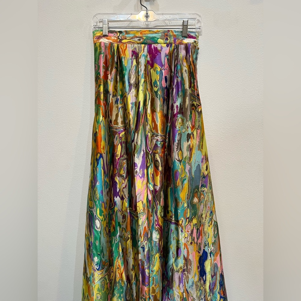 Rainbow Groovy Polyester Silk Maxi Skirt